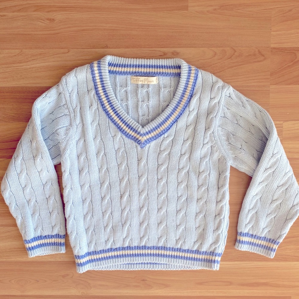 Baby Blue Cable Knit V neck Sweater